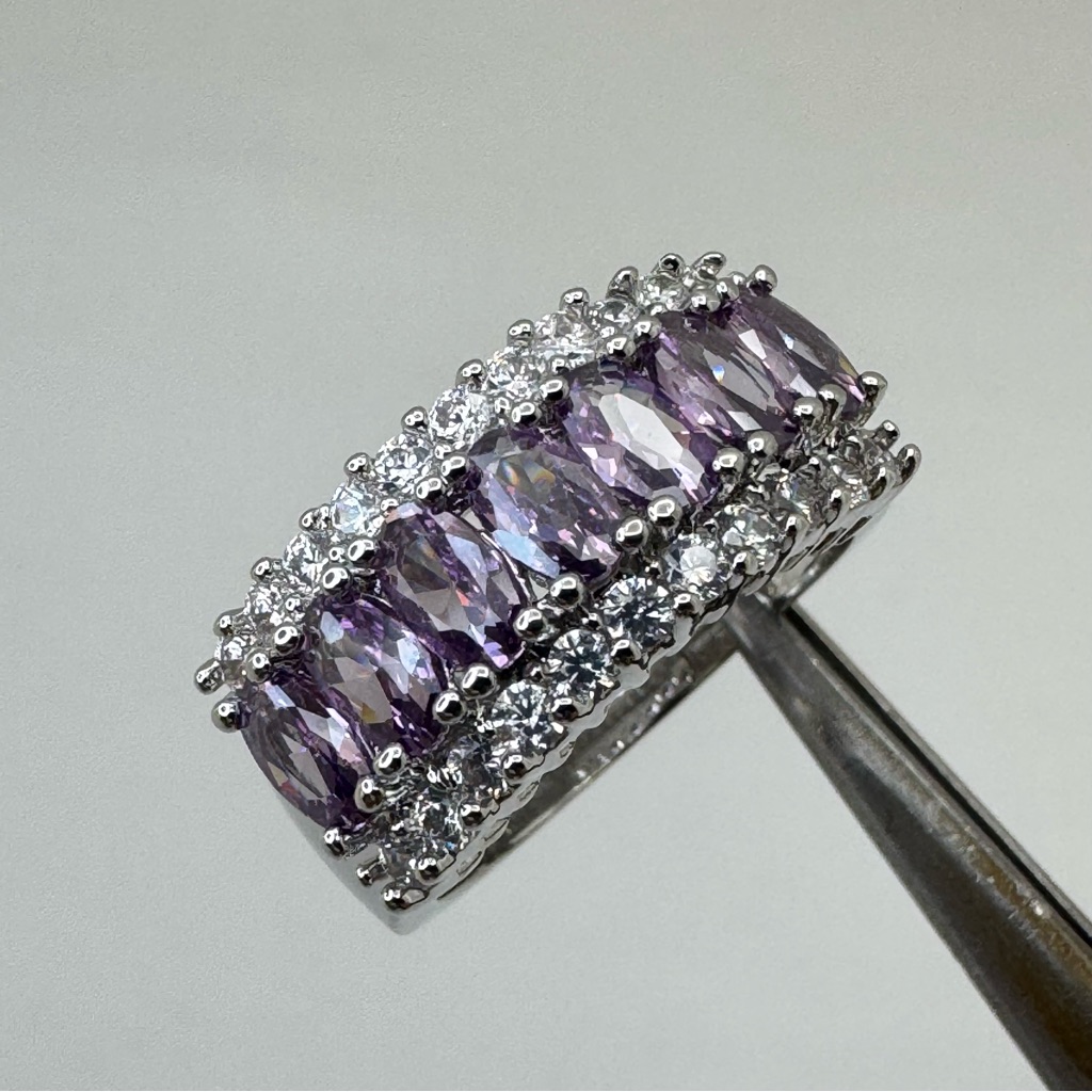 Amethyst Purple Diamond White Cz Half Eternity Band Ring Silver Statement Glam